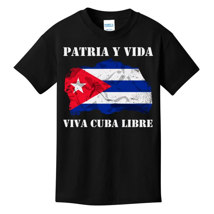 Patria Y Vida Viva Cuba Libre Distressed Cuban Flag Kids T-Shirt