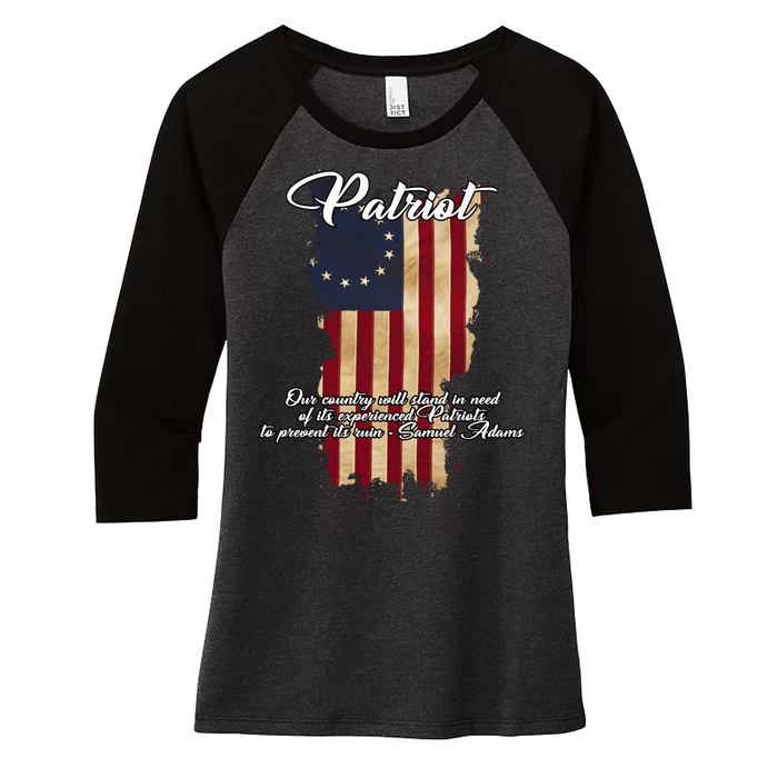 Patriot Founding Fathers Quote Betsy Ross Flag Women's Tri-Blend 3/4-Sleeve Raglan Shirt