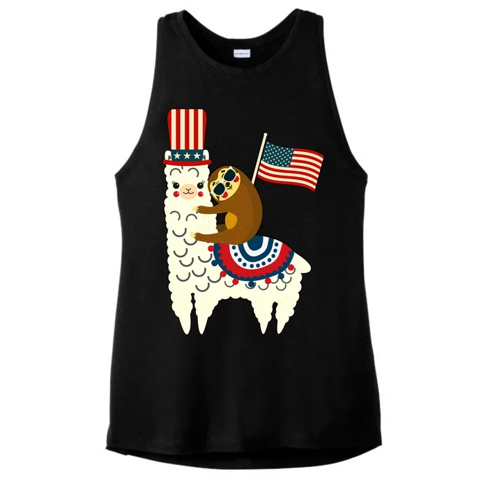 Patriot Sloth Llama Ladies Tri-Blend Wicking Tank