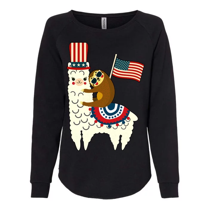 Patriot Sloth Llama Womens California Wash Sweatshirt