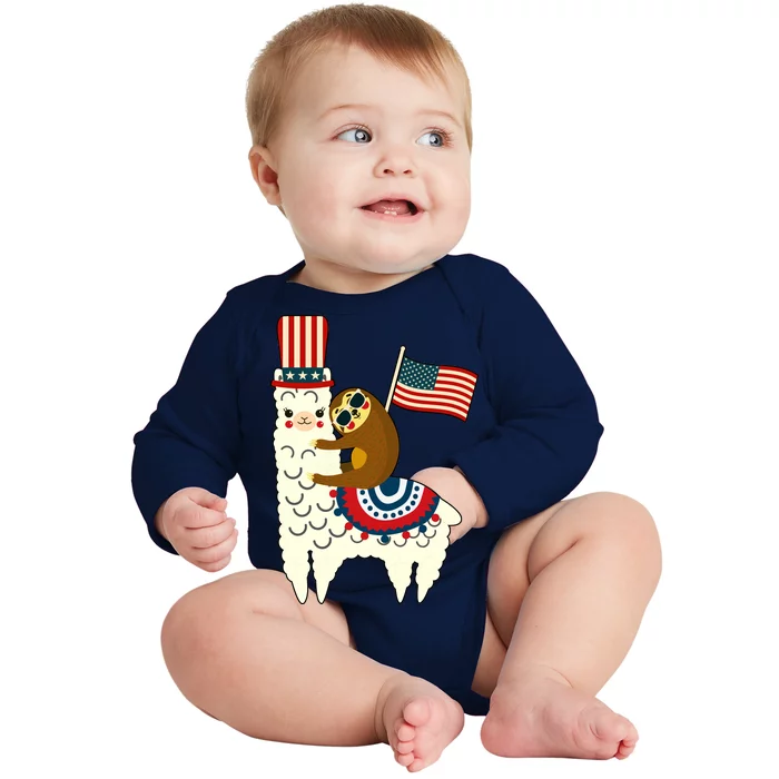 Patriot Sloth Llama Baby Long Sleeve Bodysuit