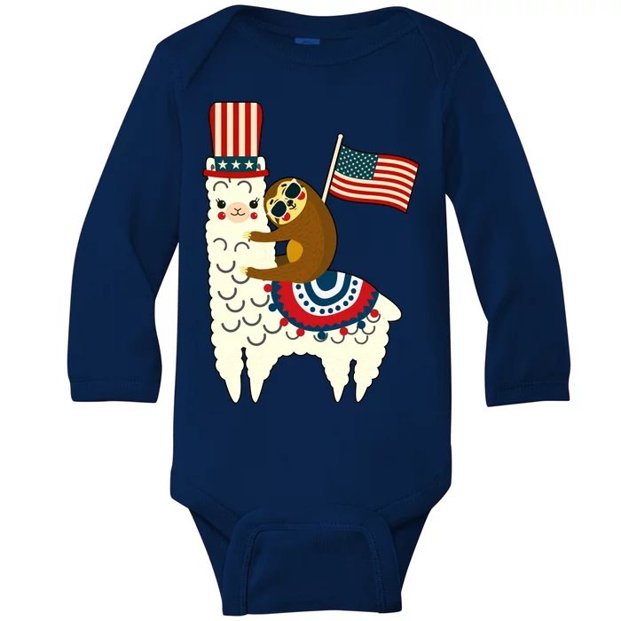 Patriot Sloth Llama Baby Long Sleeve Bodysuit