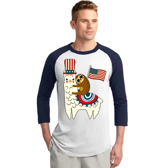 Patriot Sloth Llama Baseball Sleeve Shirt