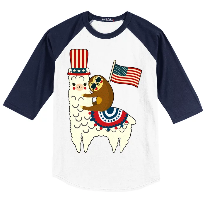 Patriot Sloth Llama Baseball Sleeve Shirt