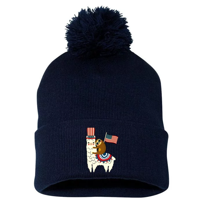 Patriot Sloth Llama Pom Pom 12in Knit Beanie