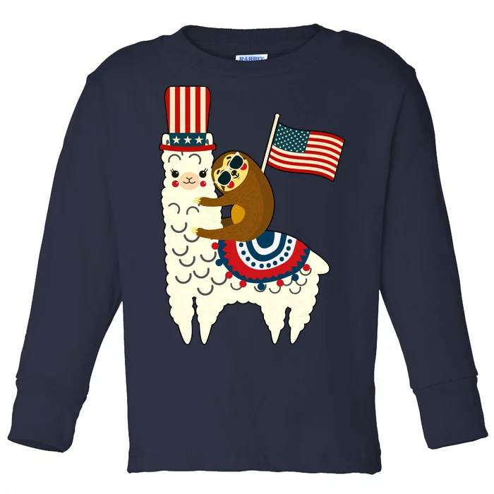 Patriot Sloth Llama Toddler Long Sleeve Shirt