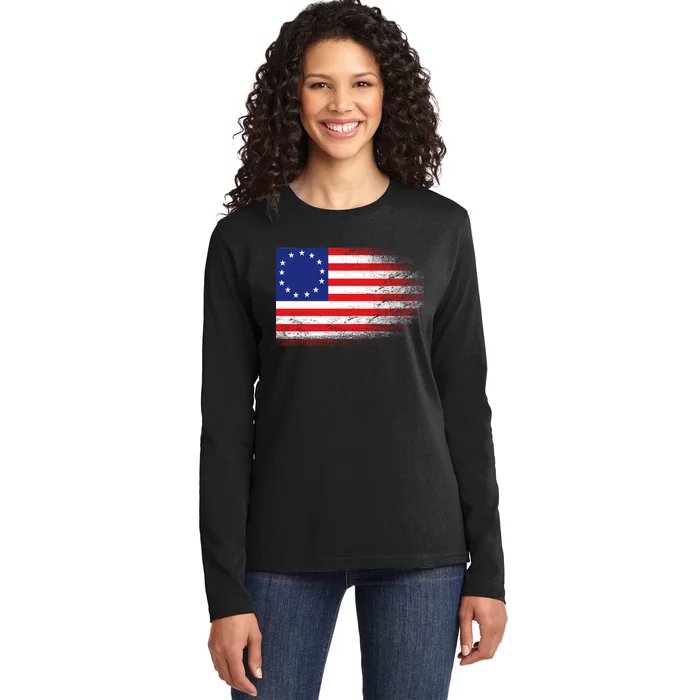 Patriotic 13 Colonies Flag Betsy Ross Ladies Long Sleeve Shirt