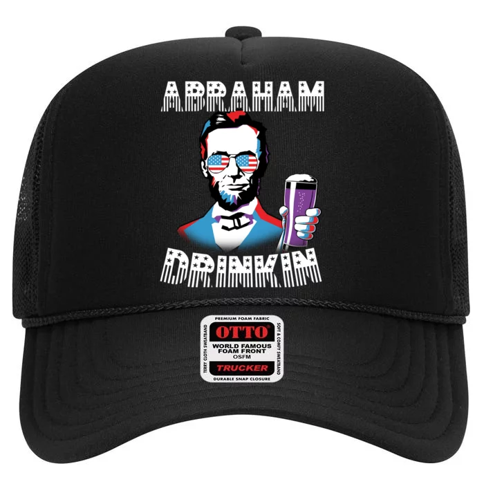 Patriotic Abraham Lincoln Drinkin High Crown Mesh Trucker Hat