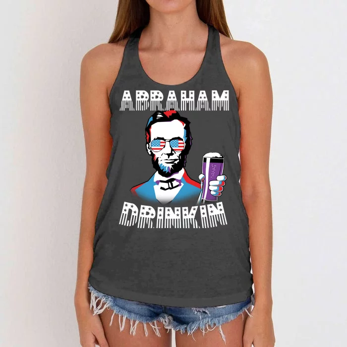 Patriotic Abraham Lincoln Drinkin Women's Knotted Racerback Tank