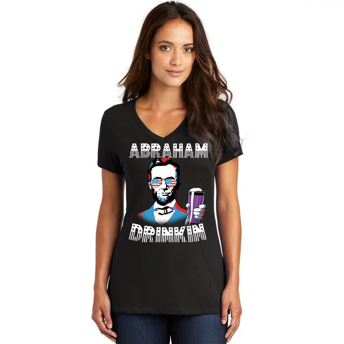 Patriotic Abraham Lincoln Drinkin Women's V-Neck T-Shirt