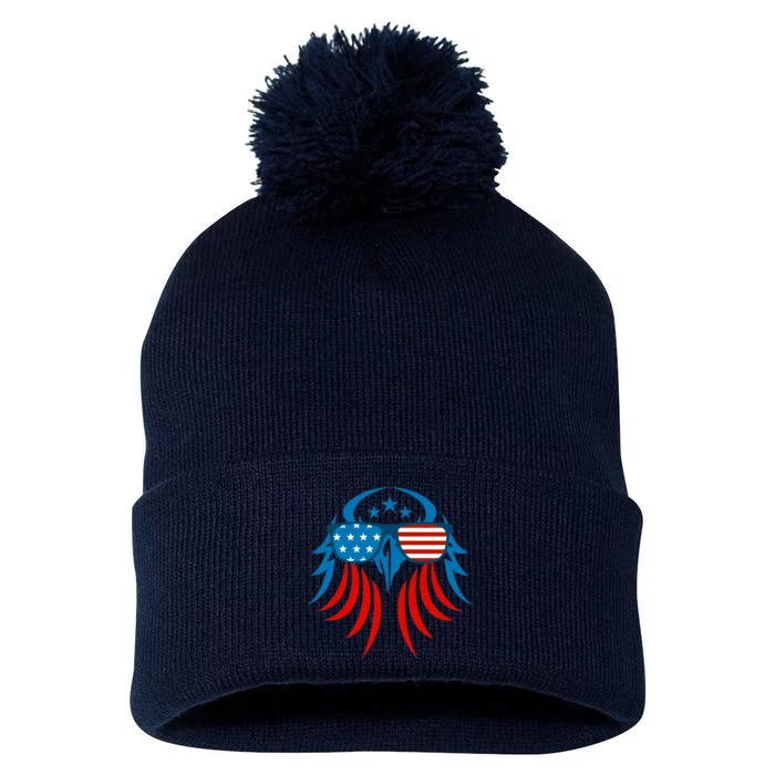 Patriotic American Bald Eagle Pom Pom 12in Knit Beanie