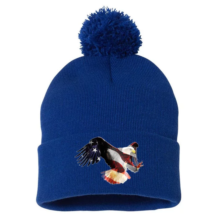 Patriotic American Bold Eagle Pom Pom 12in Knit Beanie