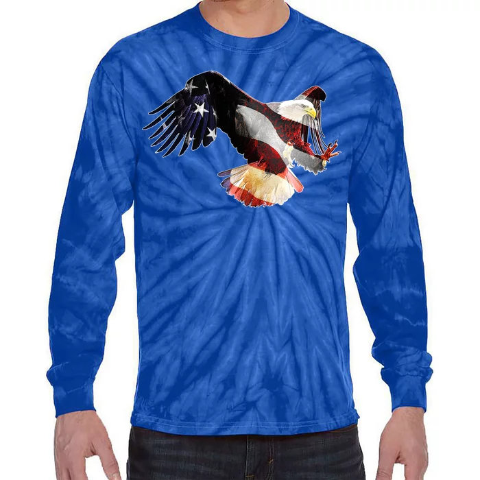 Patriotic American Bold Eagle Tie-Dye Long Sleeve Shirt