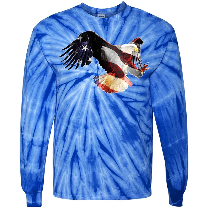 Patriotic American Bold Eagle Tie-Dye Long Sleeve Shirt