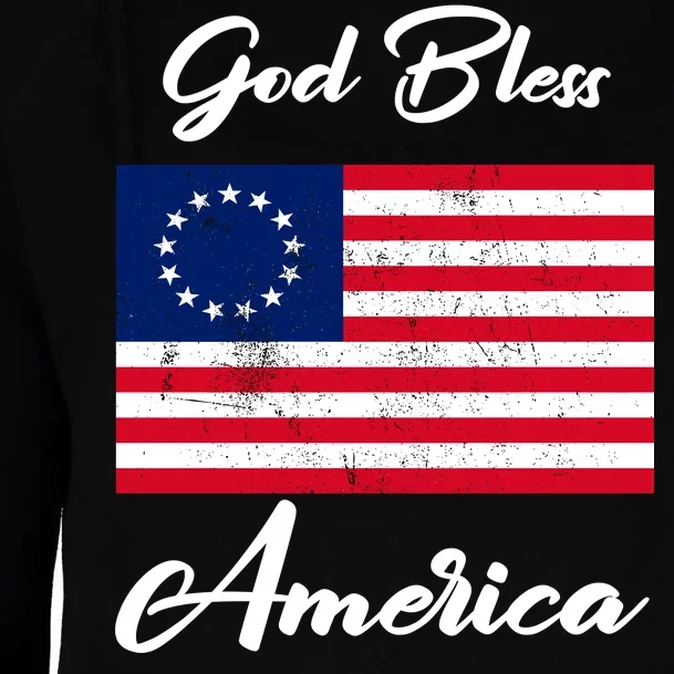 Patriotic Betsy Ross Flag God Bless America Womens Funnel Neck Pullover Hood