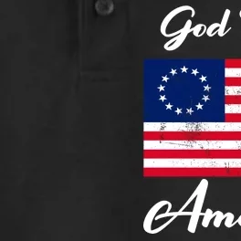 Patriotic Betsy Ross Flag God Bless America Dry Zone Grid Performance Polo