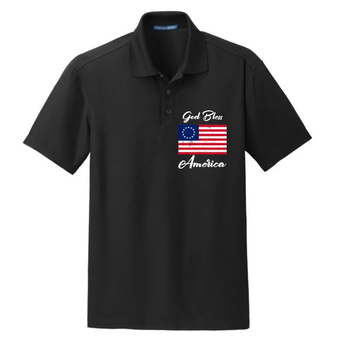 Patriotic Betsy Ross Flag God Bless America Dry Zone Grid Performance Polo