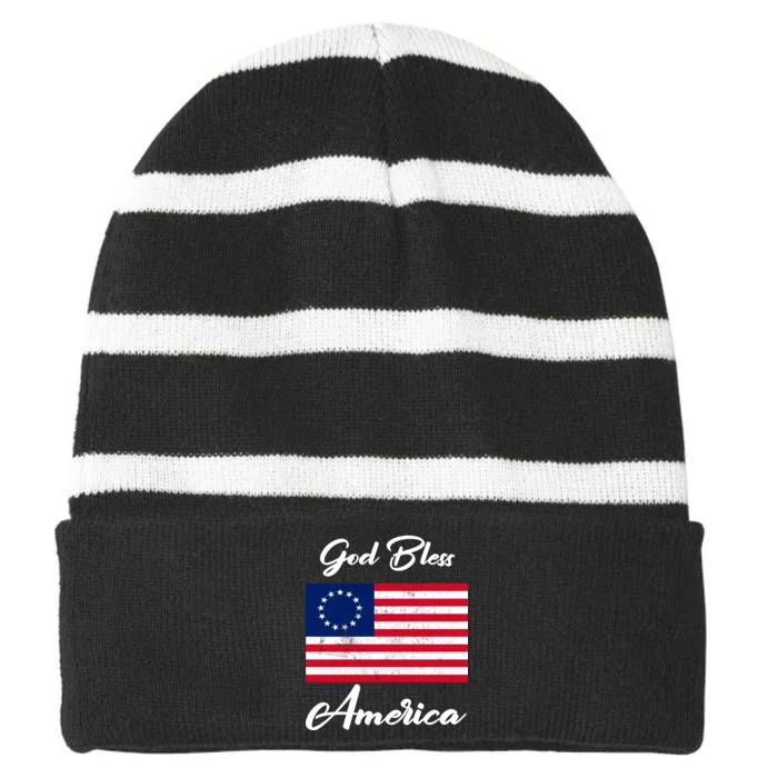 Patriotic Betsy Ross Flag God Bless America Striped Beanie with Solid Band