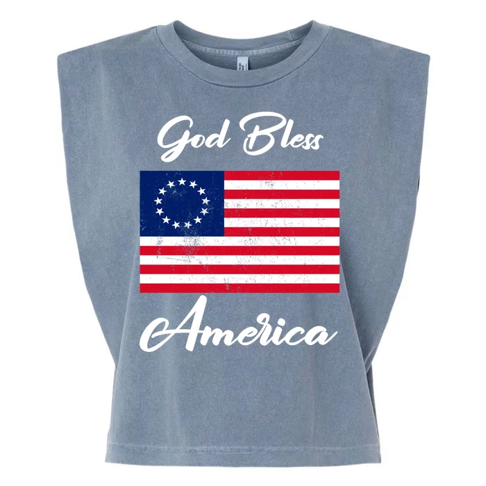 Patriotic Betsy Ross Flag God Bless America Garment-Dyed Women's Muscle Tee