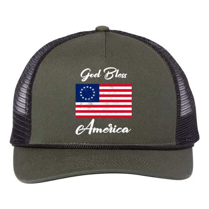 Patriotic Betsy Ross Flag God Bless America Retro Rope Trucker Hat Cap