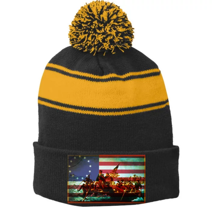 Patriotic Betsy Ross The Crossing Of Delaware Stripe Pom Pom Beanie