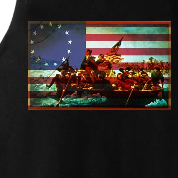 Patriotic Betsy Ross The Crossing Of Delaware Ladies Tri-Blend Wicking Tank