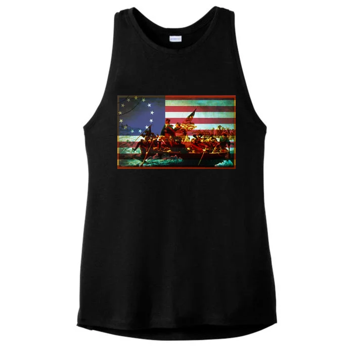 Patriotic Betsy Ross The Crossing Of Delaware Ladies Tri-Blend Wicking Tank