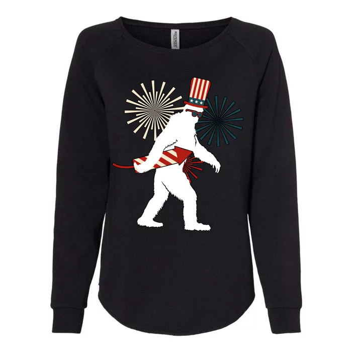 Patriotic Bigfoot Fireworks 4th of July Womens California Wash Sweatshirt