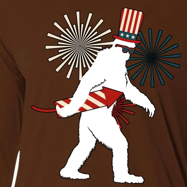 Patriotic Bigfoot Fireworks 4th of July Cooling Performance Long Sleeve Crew