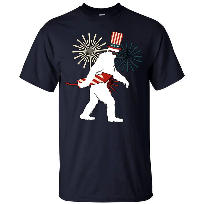 Patriotic Bigfoot Fireworks 4th of July Tall T-Shirt