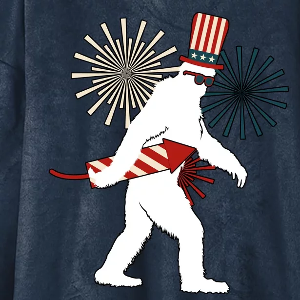 Patriotic Bigfoot Fireworks 4th of July Hooded Wearable Blanket