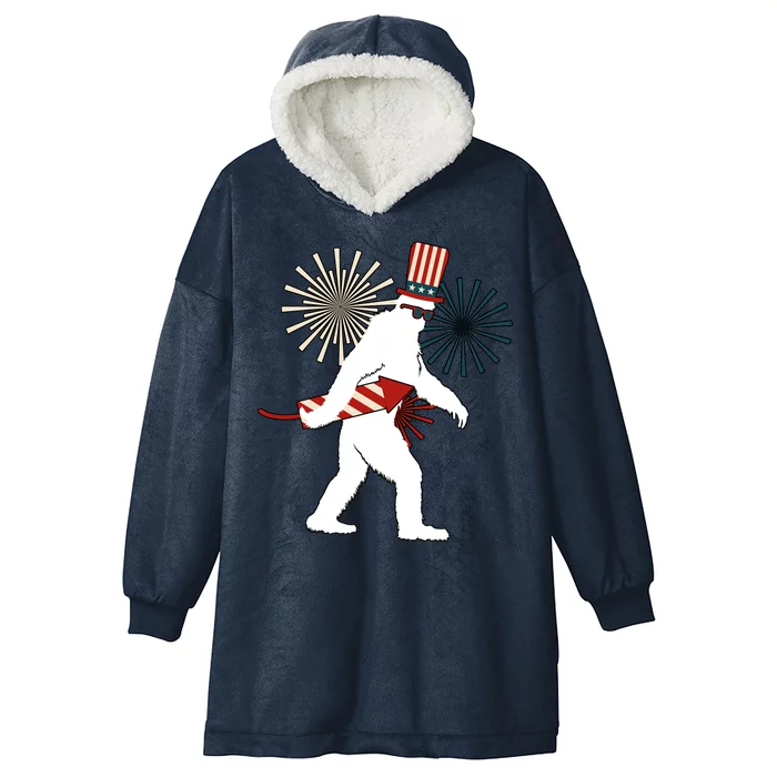 Patriotic Bigfoot Fireworks 4th of July Hooded Wearable Blanket