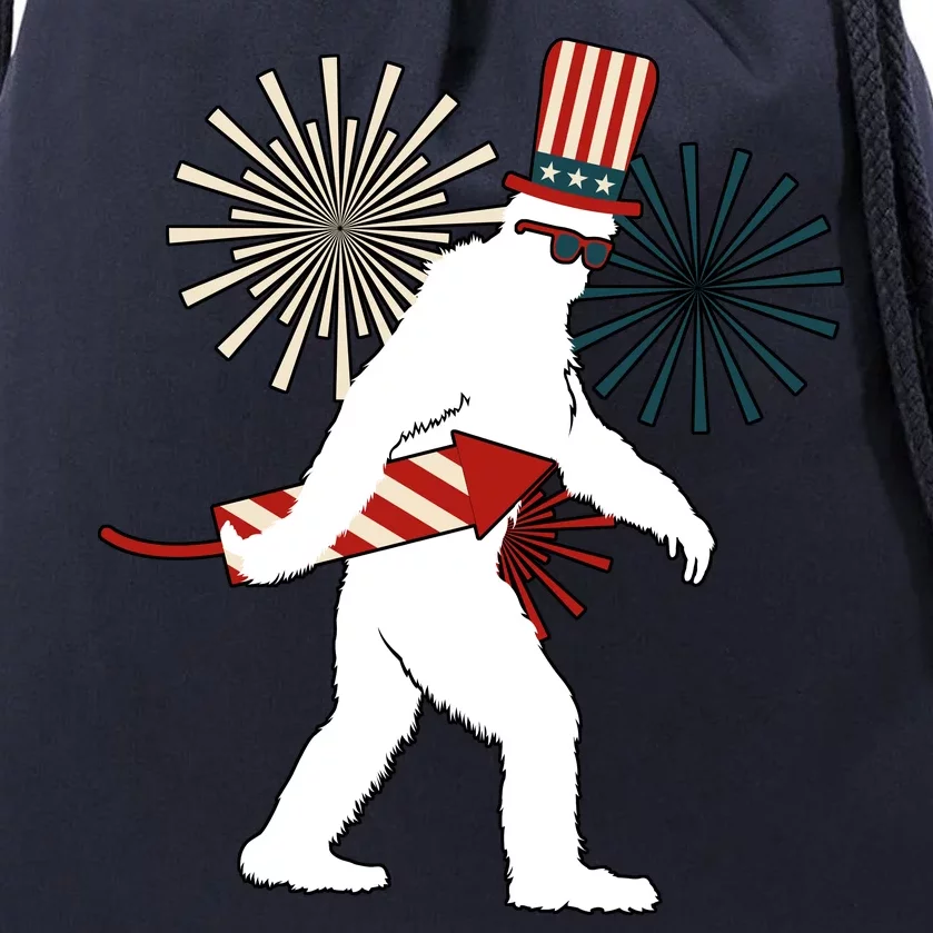 Patriotic Bigfoot Fireworks 4th of July Drawstring Bag