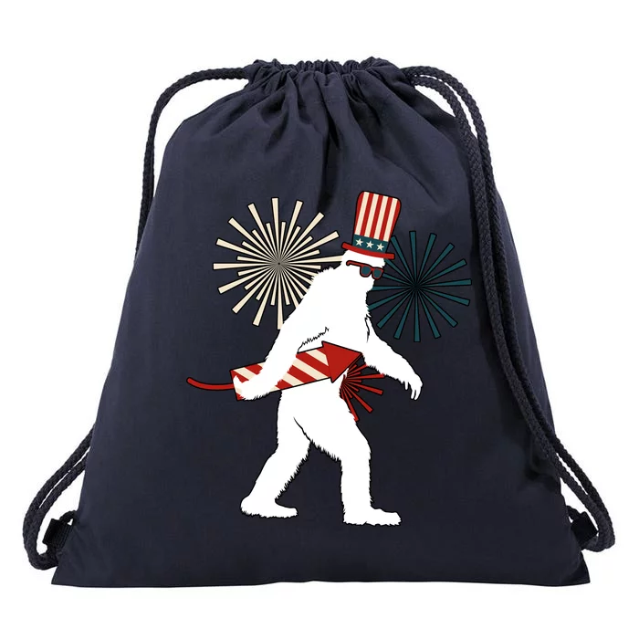 Patriotic Bigfoot Fireworks 4th of July Drawstring Bag