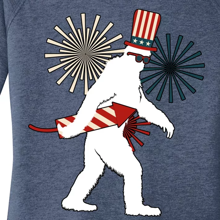 Patriotic Bigfoot Fireworks 4th of July Women's Perfect Tri Tunic Long Sleeve Shirt