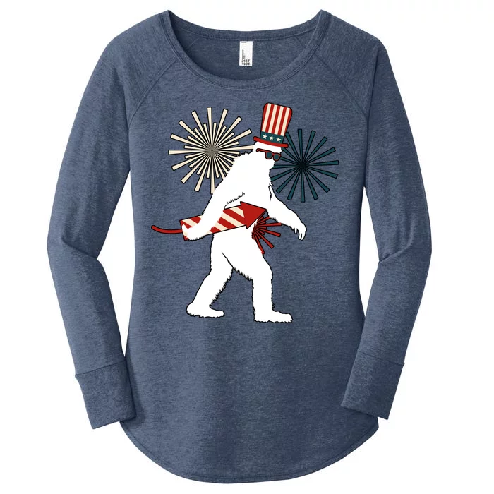 Patriotic Bigfoot Fireworks 4th of July Women's Perfect Tri Tunic Long Sleeve Shirt