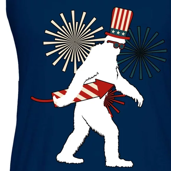 Patriotic Bigfoot Fireworks 4th of July Ladies Essential Flowy Tank