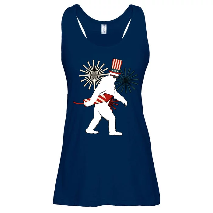 Patriotic Bigfoot Fireworks 4th of July Ladies Essential Flowy Tank