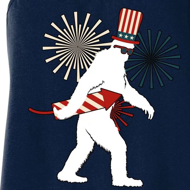 Patriotic Bigfoot Fireworks 4th of July Women's Racerback Tank