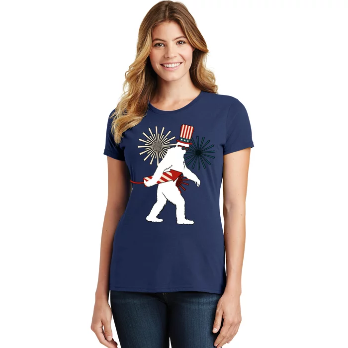 Patriotic Bigfoot Fireworks 4th of July Women's T-Shirt