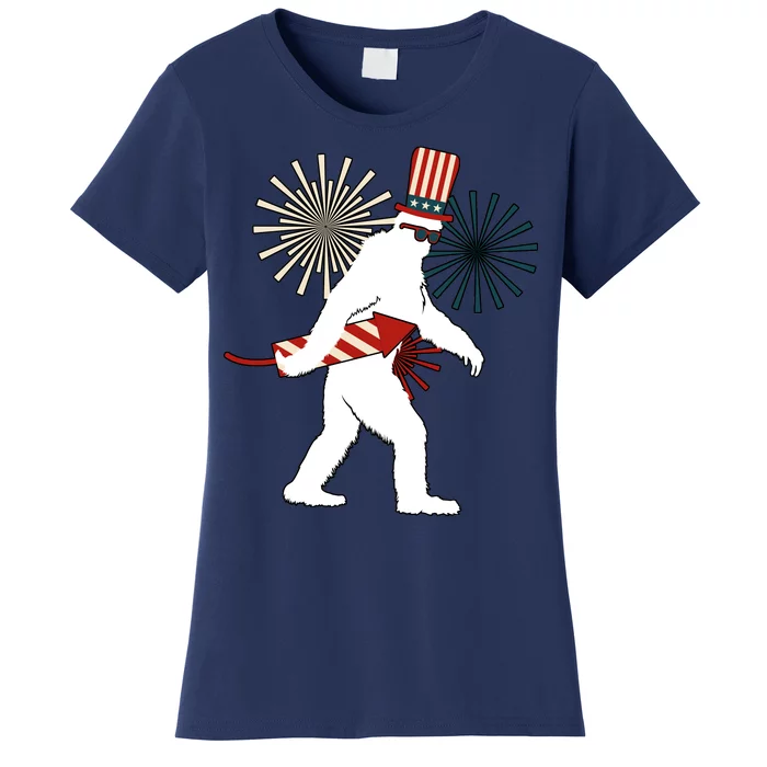 Patriotic Bigfoot Fireworks 4th of July Women's T-Shirt