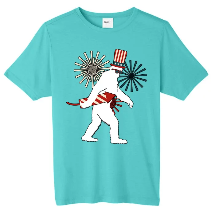 Patriotic Bigfoot Fireworks 4th of July ChromaSoft Performance T-Shirt