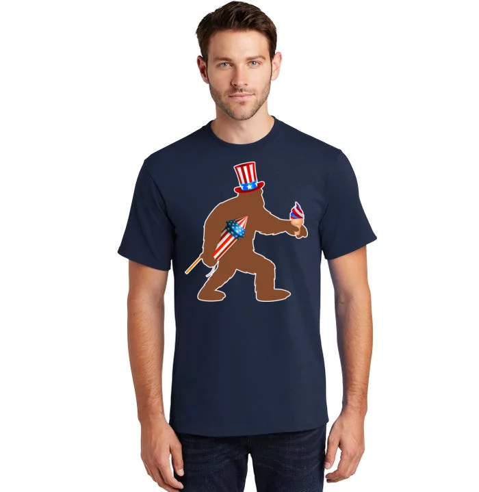 Patriotic Bigfoot Fireworks USA Tall T-Shirt