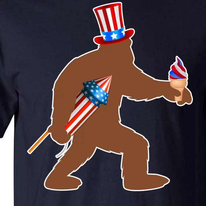 Patriotic Bigfoot Fireworks USA Tall T-Shirt