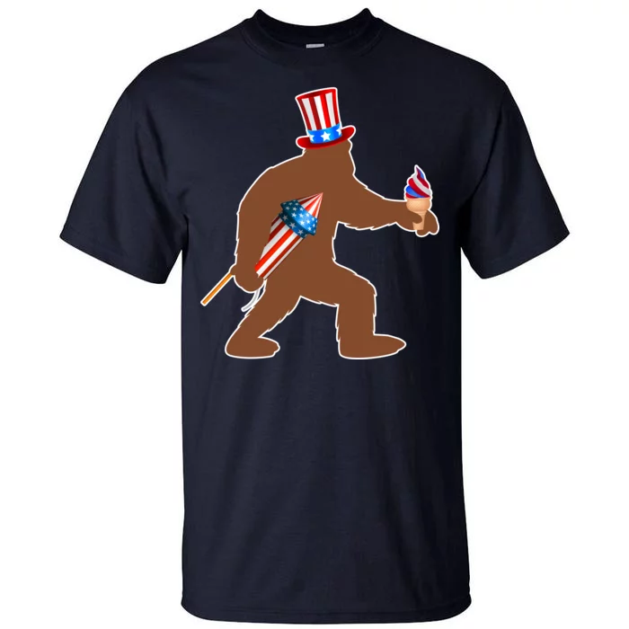 Patriotic Bigfoot Fireworks USA Tall T-Shirt