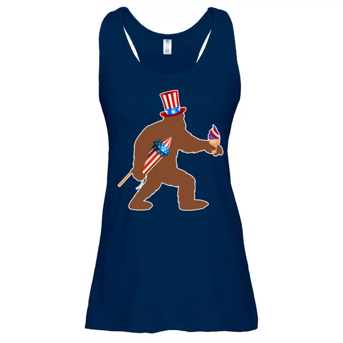 Patriotic Bigfoot Fireworks USA Ladies Essential Flowy Tank