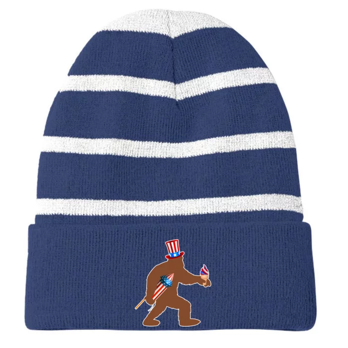 Patriotic Bigfoot Fireworks USA Striped Beanie with Solid Band