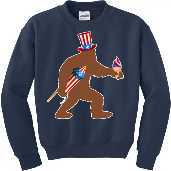 Patriotic Bigfoot Fireworks USA Kids Sweatshirt