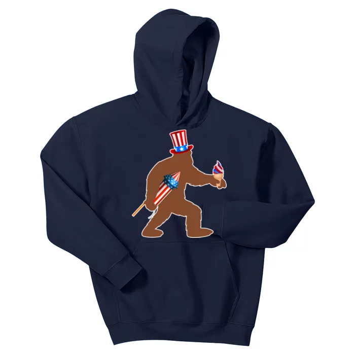 Patriotic Bigfoot Fireworks USA Kids Hoodie