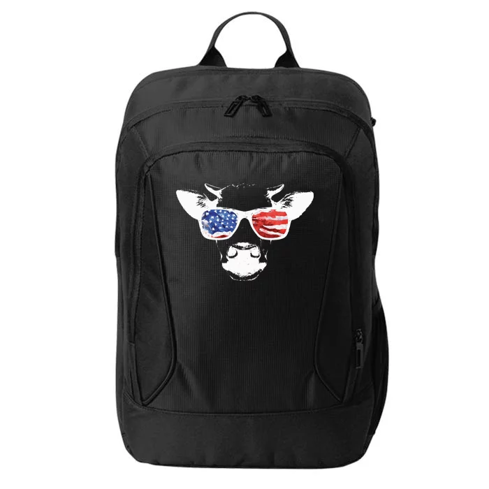 Patriotic Cow USA Flag Sunglasses City Backpack